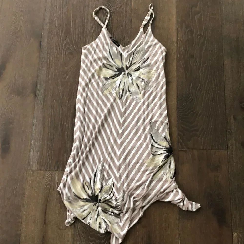 INC cream and tan floral sequin dress size S